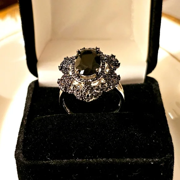 4.04 CTW Black Spinel Rhodium Over 925 Sterling Silver Ring R1P26 - Picture 2 of 9